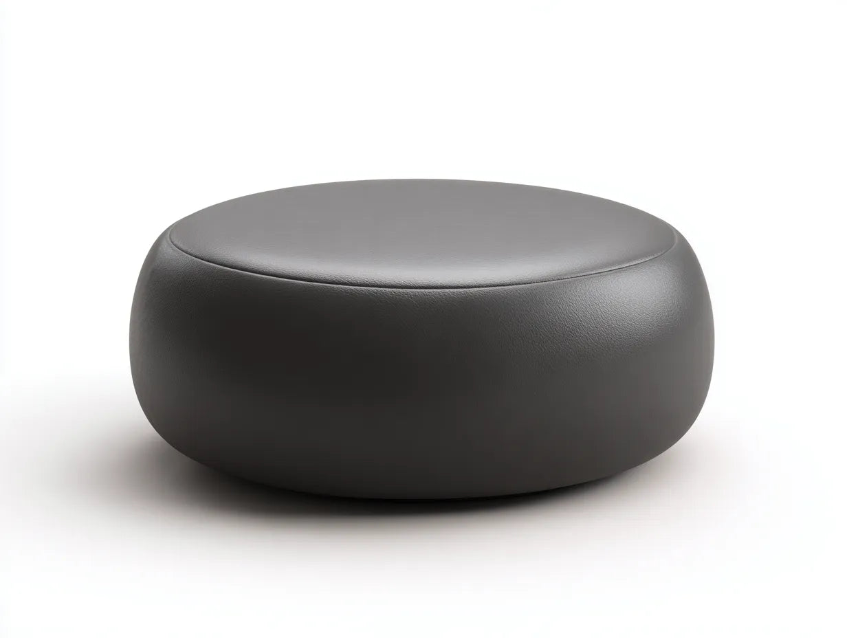 Reposapiés redondo de piel sintética 95x95x34 cm - gris oscuro - diseño bajo para salón