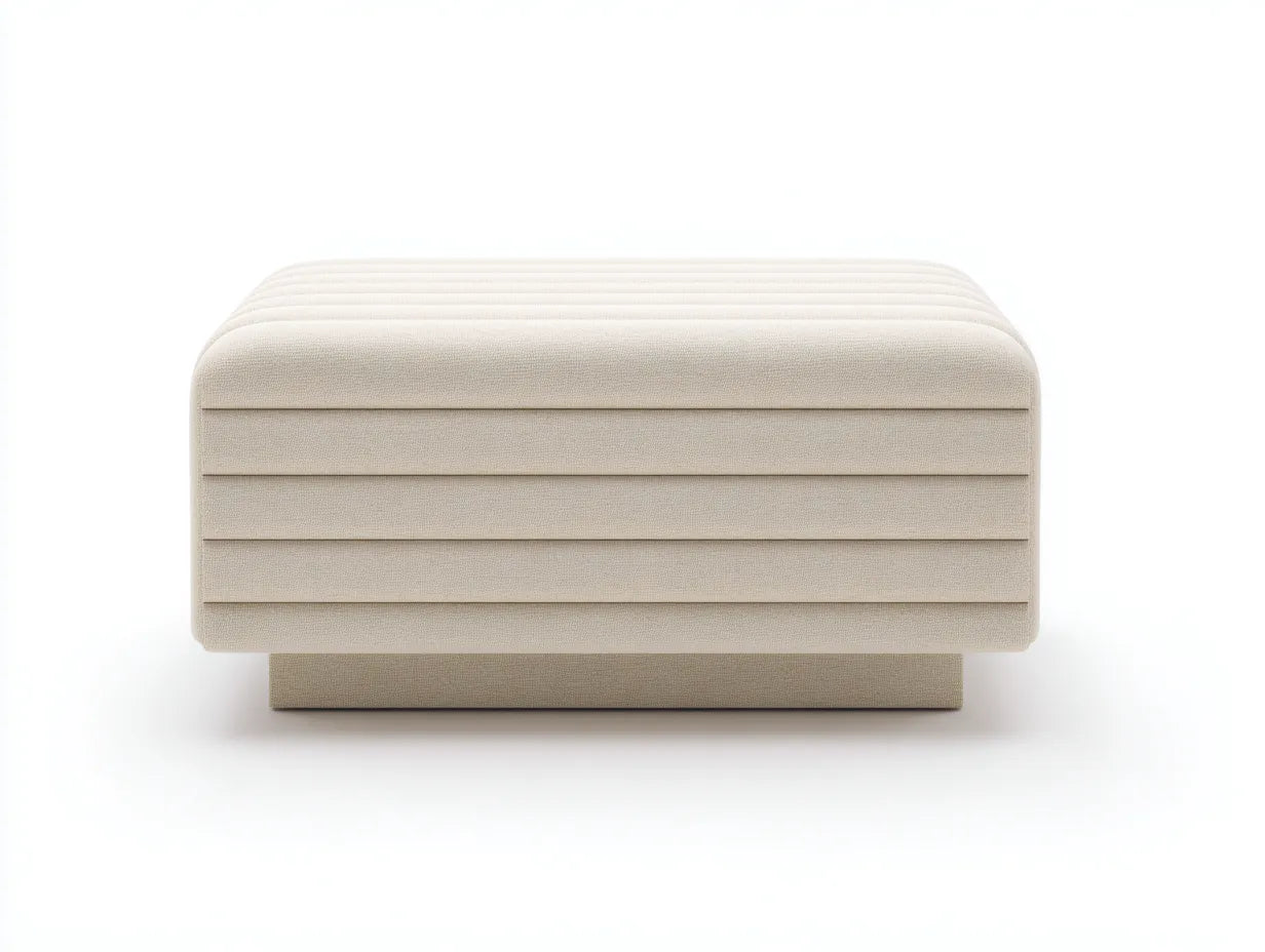 Reposapiés rectangular tapizado 110x70x42 cm - beige - líneas acanaladas para salón