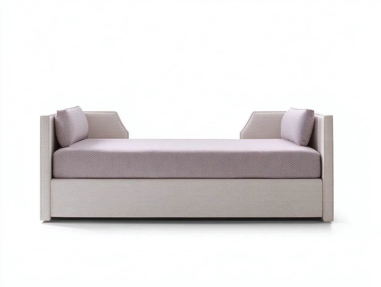 Banco tapizado 200x82x70 cm - rosa claro y beige - para dormitorio con brazos rectos