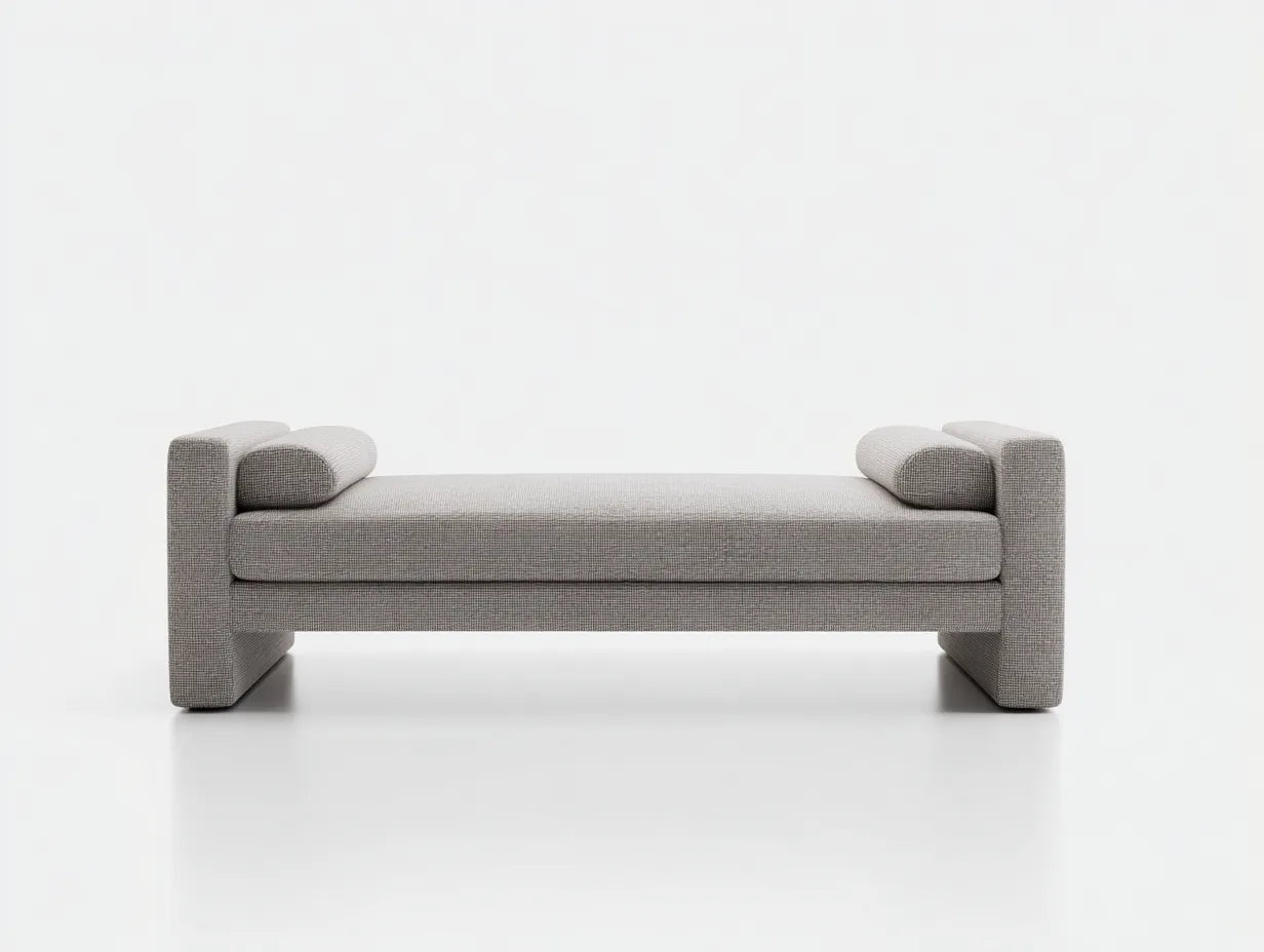 Banco tapizado de tela 200x74x66 cm - gris topo - para dormitorio con brazos bajos