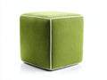 Reposapiés cúbico de tela 55x55x45 cm - verde lima y blanco - ribete contrastado para salón