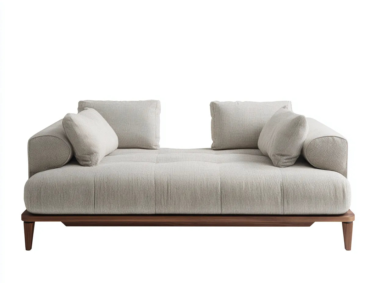Banco tapizado con base de madera 210x88x76 cm - beige y marrón nogal - para dormitorio estilo moderno