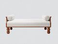 Banco tapizado con estructura de madera 180x70x68 cm - blanco y marrón - para dormitorio con patas torneadas